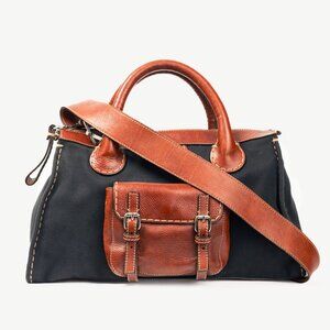 Chloe Edith Navy Canvas & Leather Trim Tote